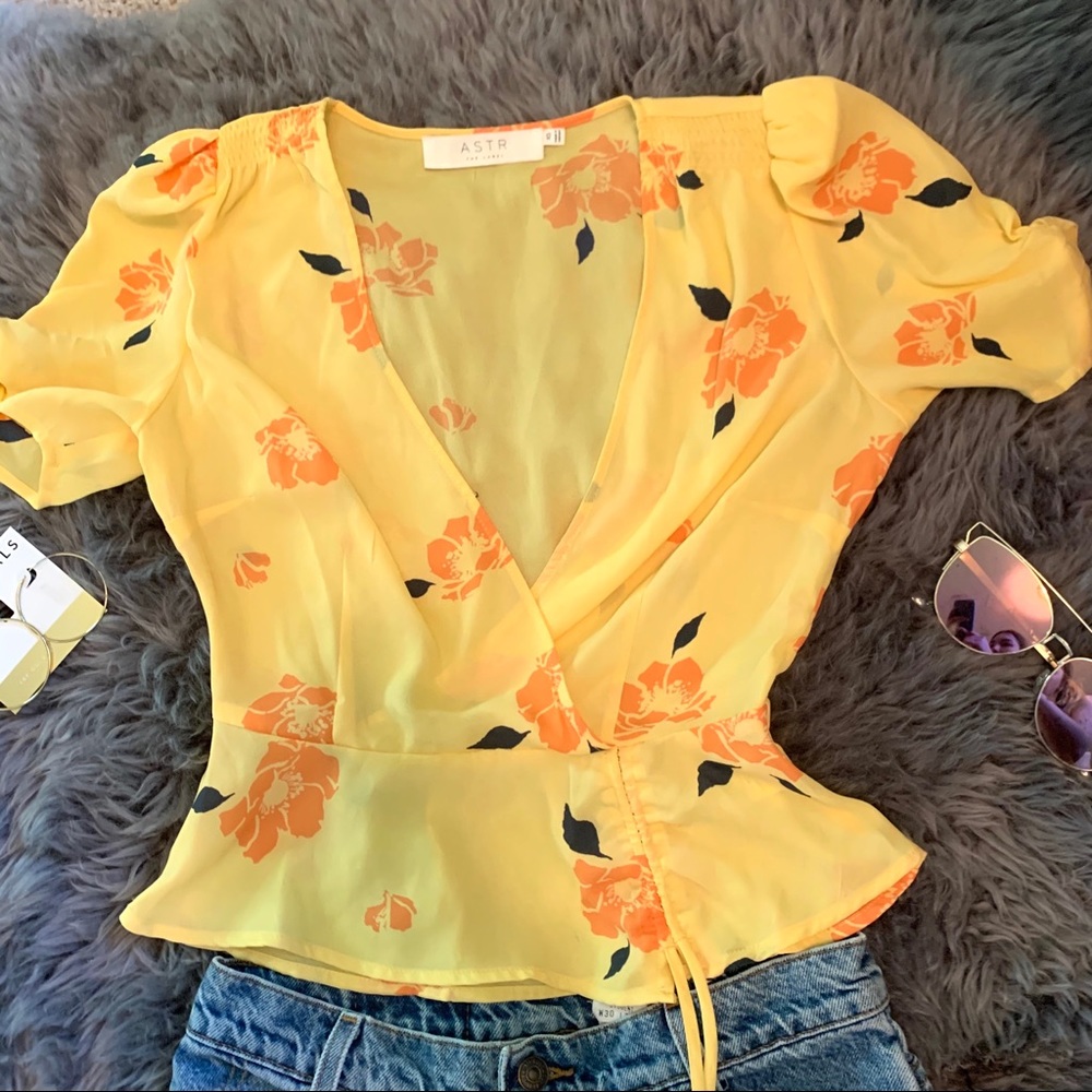 Yellow floral t shirt blouse
